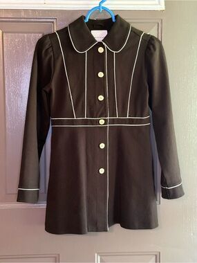 Janie and Jack Black Trench Coat with White Piping